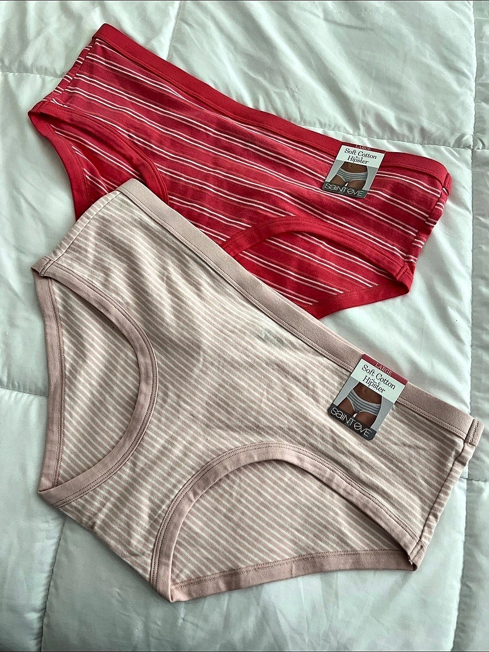 Saint Eve Soft Cotton Hipster Striped Cotton Hipster Briefs Pink & Red Size